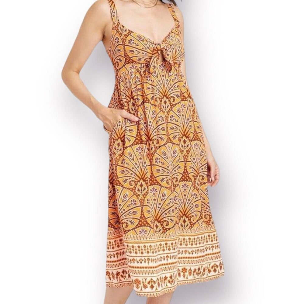 Knox Rose Hawaiian Tie-front Tank Midi Sun Dress - Womens sz L